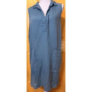 C&C California 100% Linen Shirt dress pullover green pockets L 14